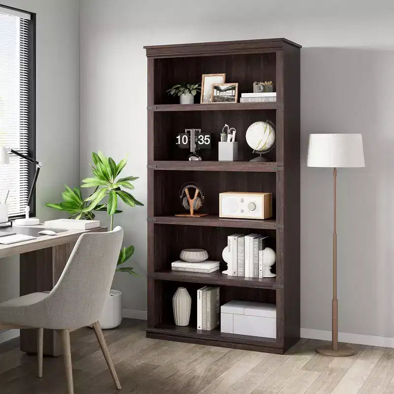 Brown 5-Tier Open Bookshelf, 67.4" Tall, Farmhouse Style