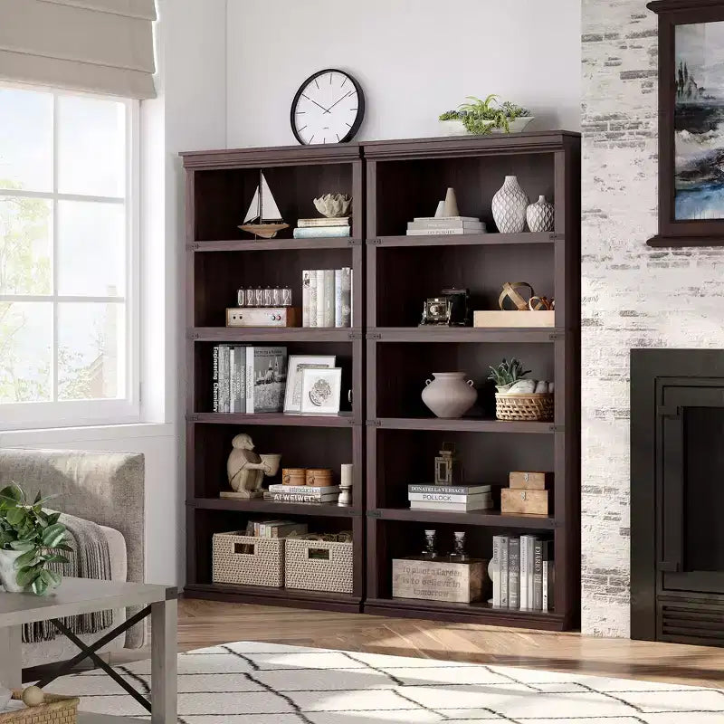Brown 5-Tier Open Bookshelf, 67.4" Tall, Farmhouse Style