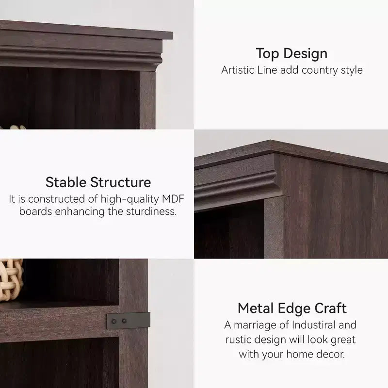 Brown 5-Tier Open Bookshelf, 67.4" Tall, Farmhouse Style