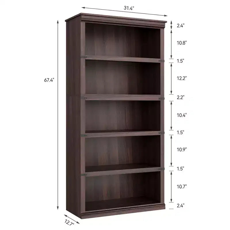 Brown 5-Tier Open Bookshelf, 67.4" Tall, Farmhouse Style
