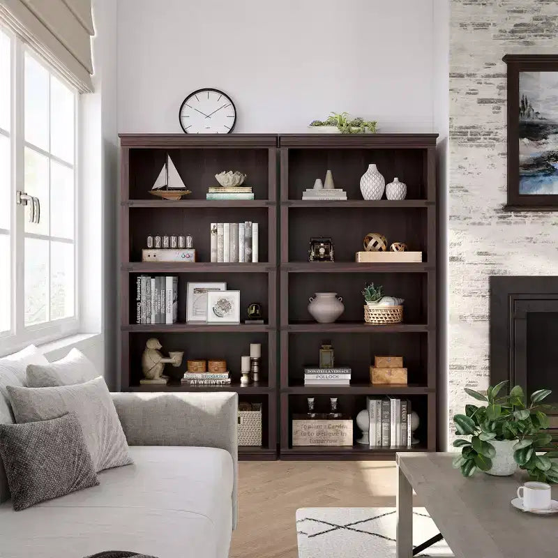 Brown 5-Tier Open Bookshelf, 67.4" Tall, Farmhouse Style