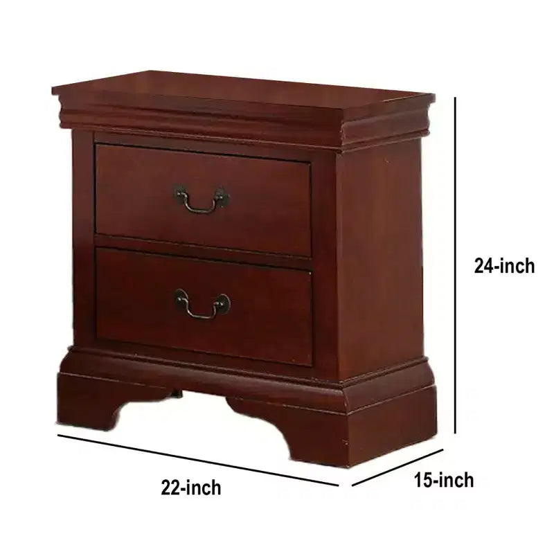 Cherry Brown Transitional 2-Drawer Wooden Nightstand, Single