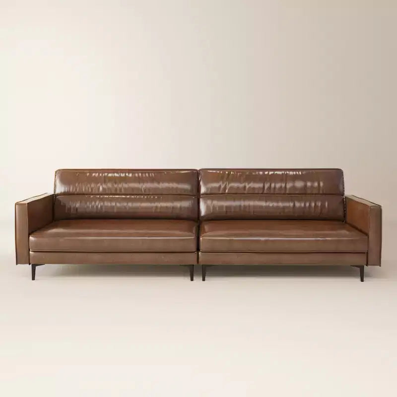 Brown Faux Leather 3-Seat Sofa with Metal Legs, 86.61"