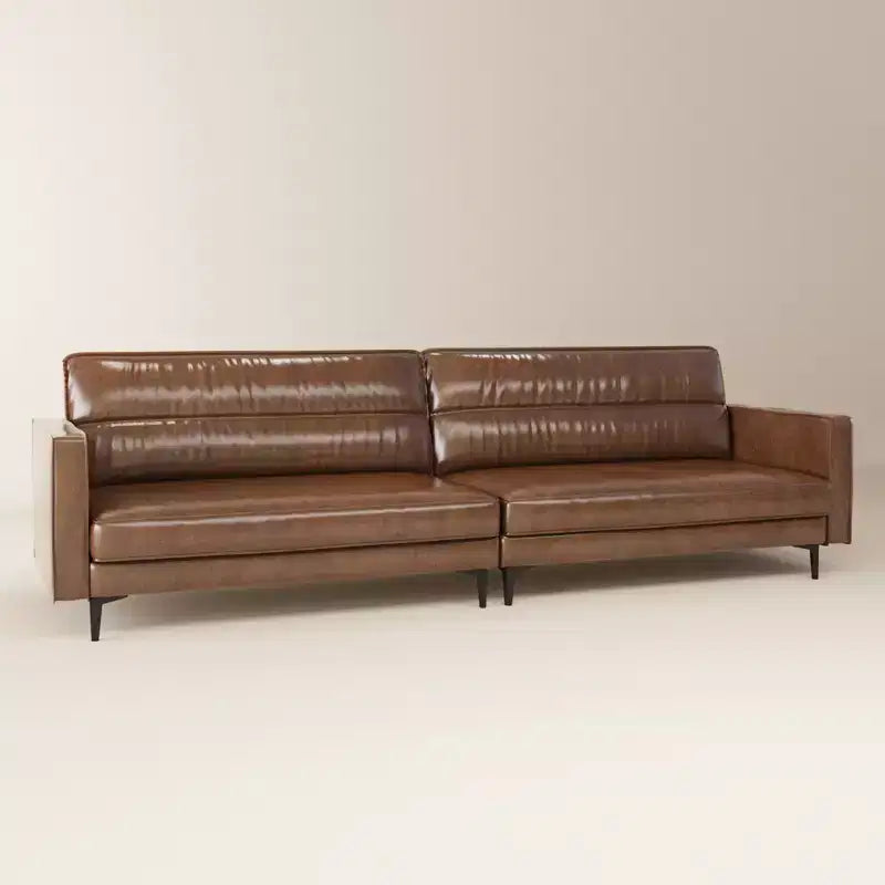 Brown Faux Leather 3-Seat Sofa with Metal Legs, 86.61"