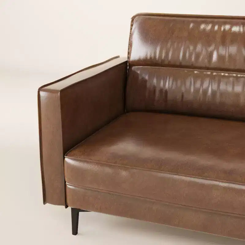 Brown Faux Leather 3-Seat Sofa with Metal Legs, 86.61"