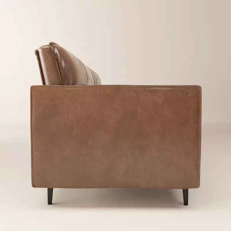 Brown Faux Leather 3-Seat Sofa with Metal Legs, 86.61"