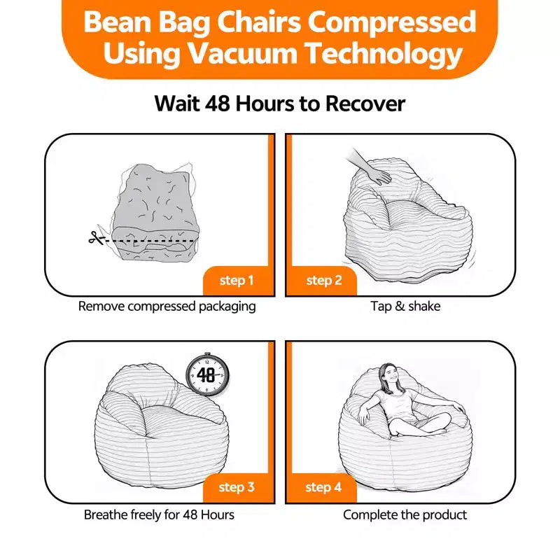 Foam Filled Bean Bag Chair, Soft Removable Cover, Single Seat — Black / Camel