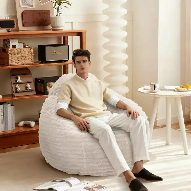 Foam Filled Bean Bag Chair, Soft Removable Cover, Single Seat — Black / Camel