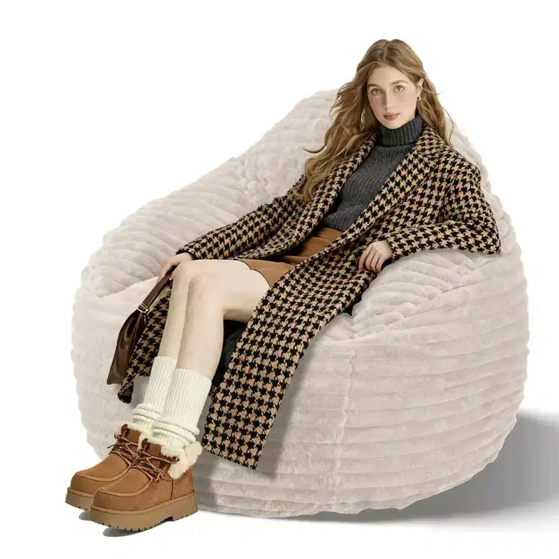 Foam Filled Bean Bag Chair, Soft Removable Cover, Single Seat — Black / Camel