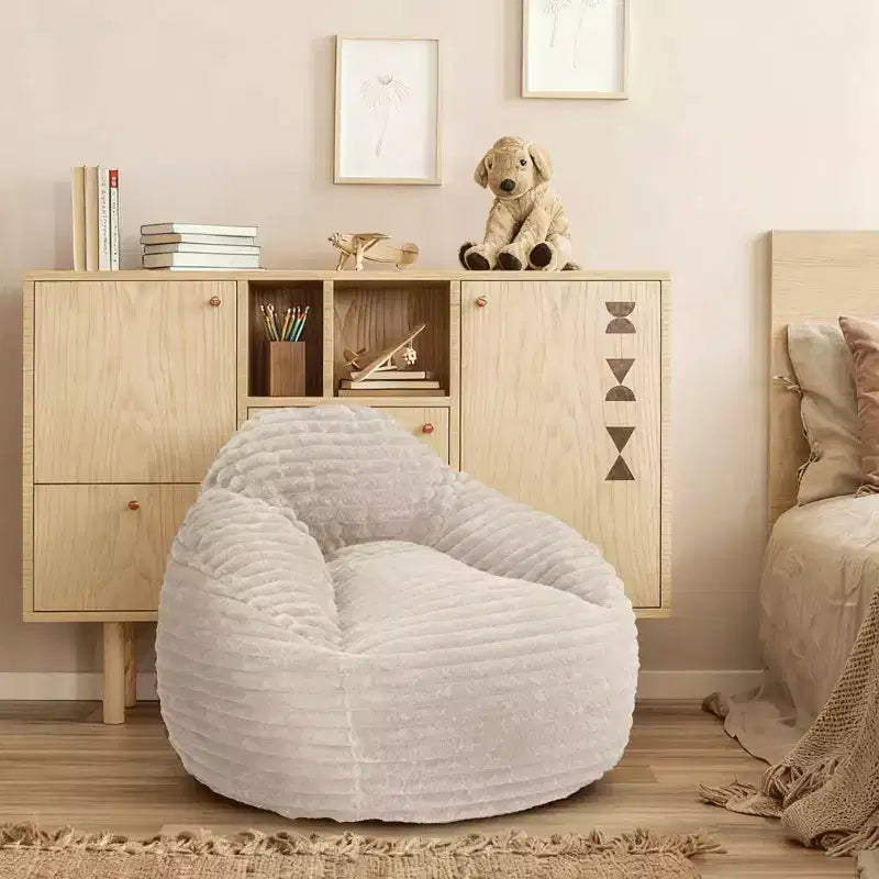 Foam Filled Bean Bag Chair, Soft Removable Cover, Single Seat — Black / Camel