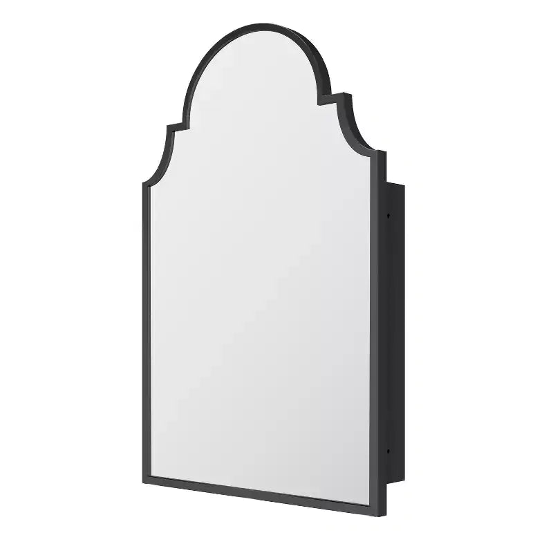 Black / Gold Scalloped Arched Wall Mirror Cabinet, 30x20 In, Single