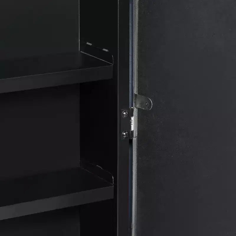 Black / Gold Scalloped Arched Wall Mirror Cabinet, 30x20 In, Single