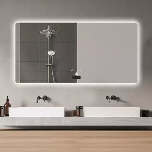 48 x 32 Inch Frameless Multifunctional Bathroom Vanity Mirror with Tri-Color Dimming LED Backlit Mirror for Bathroom