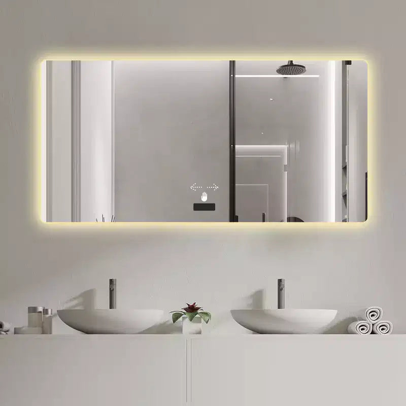 48" x 32" Frameless Rectangle LED Backlit Bathroom Vanity Mirror – Tri-Color Dimming, Wall Mount
