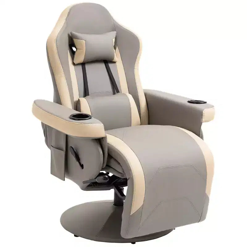 Manual Recliner Armchair PU Leather Lounge Chair w/ Adjustable Leg Rest, 135Degree Reclining Function, 360 Degree Swivel, Cup Holder and
