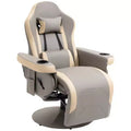 Manual Recliner Armchair PU Leather Lounge Chair w/ Adjustable Leg Rest, 135Degree Reclining Function, 360 Degree Swivel, Cup Holder and