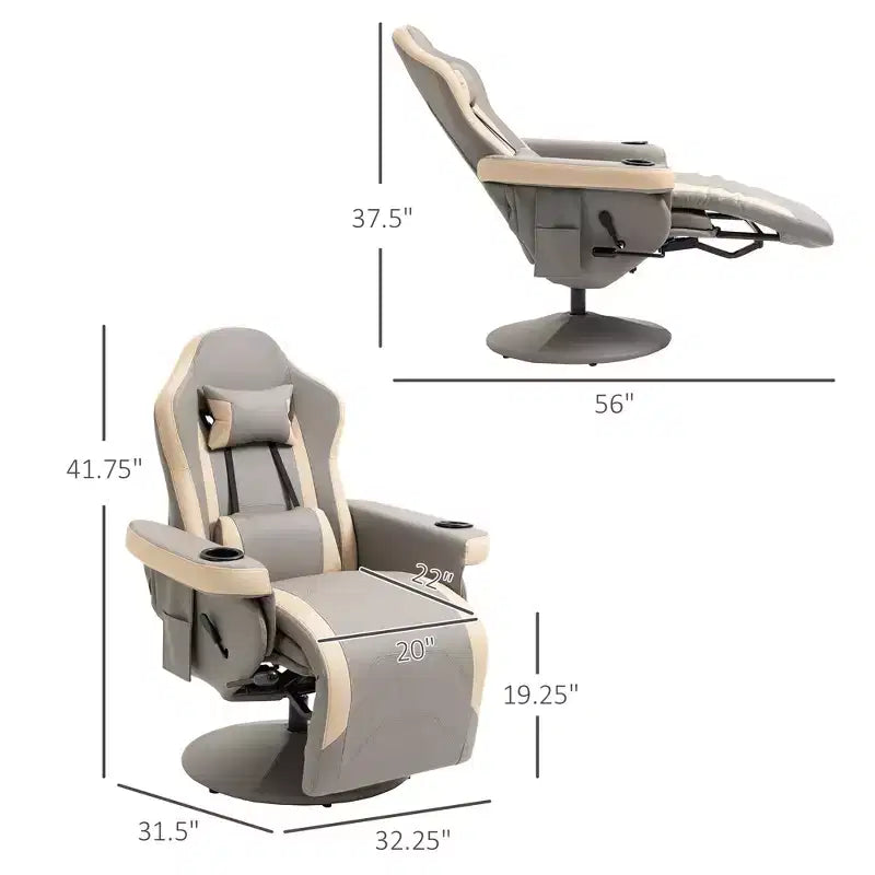 Grey Single-Seat Manual Swivel Recliner Chair with Cup Holder