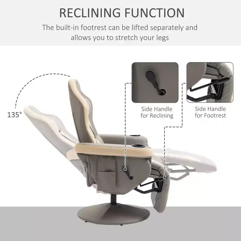 Grey Single-Seat Manual Swivel Recliner Chair with Cup Holder