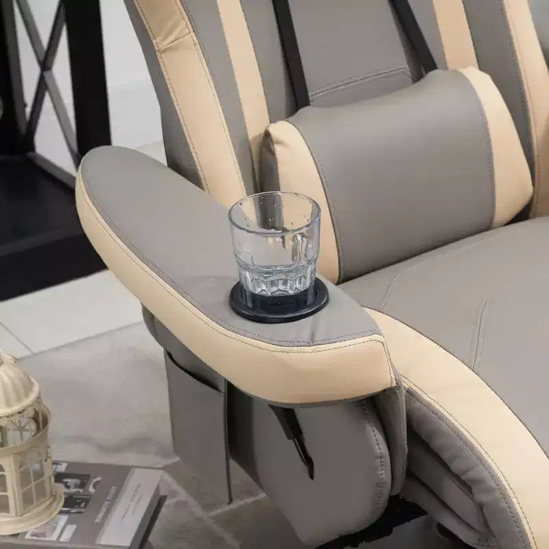Grey Single-Seat Manual Swivel Recliner Chair with Cup Holder