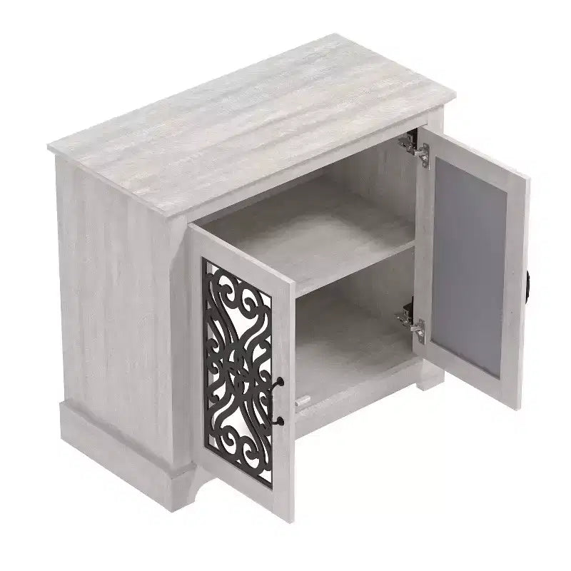 White 2-Door Cut-Out Accent Cabinet – 1 Person