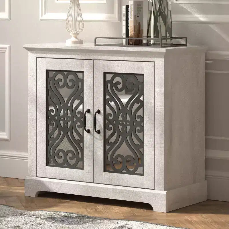 White 2-Door Cut-Out Accent Cabinet – 1 Person