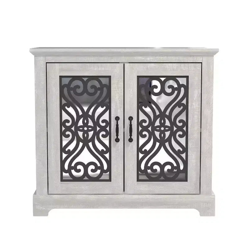 White 2-Door Cut-Out Accent Cabinet – 1 Person
