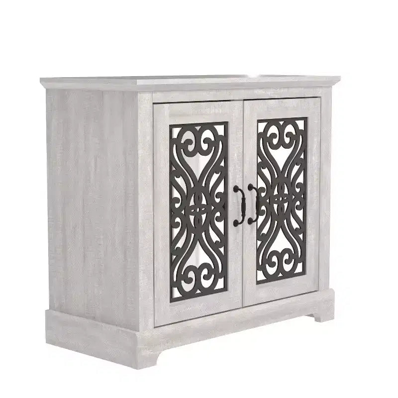 White 2-Door Cut-Out Accent Cabinet – 1 Person