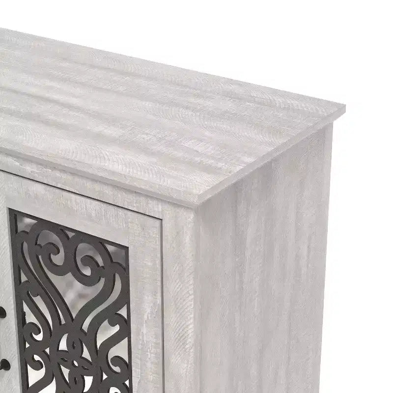 White 2-Door Cut-Out Accent Cabinet – 1 Person
