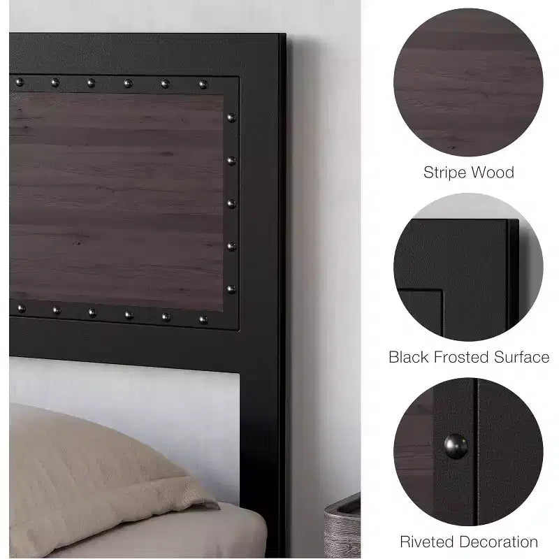 Full Size Platform Bed Frame with 4 Drawers & Headboard, Dark Grey / Light Grey, Sleeps 1–2