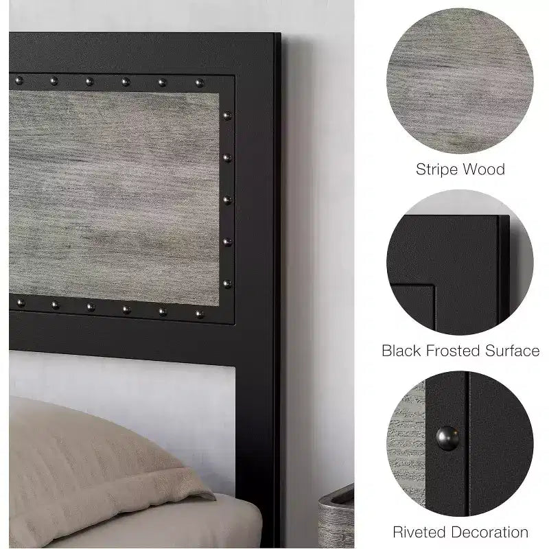 Full Size Platform Bed Frame with 4 Drawers & Headboard, Dark Grey / Light Grey, Sleeps 1–2