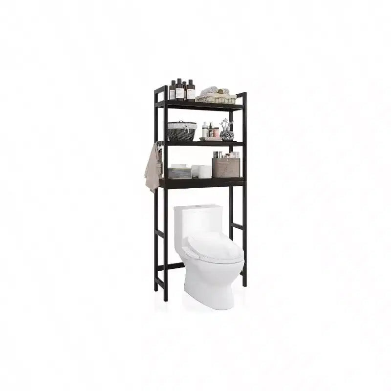 Bathroom Storage Shelf Over Toilet Organizer Rack Freestanding Black 3 Tier Adjustable Shelves Space Saver