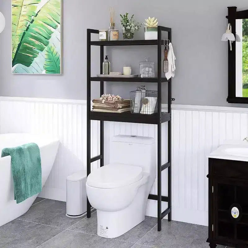Black 3-Tier Adjustable Over-Toilet Storage Shelf, Freestanding