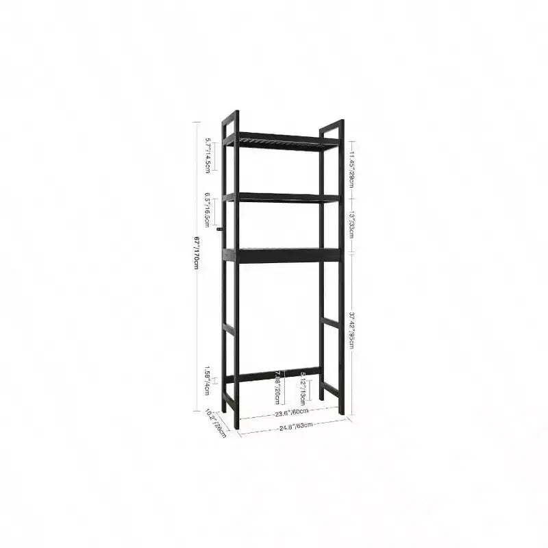 Black 3-Tier Adjustable Over-Toilet Storage Shelf, Freestanding