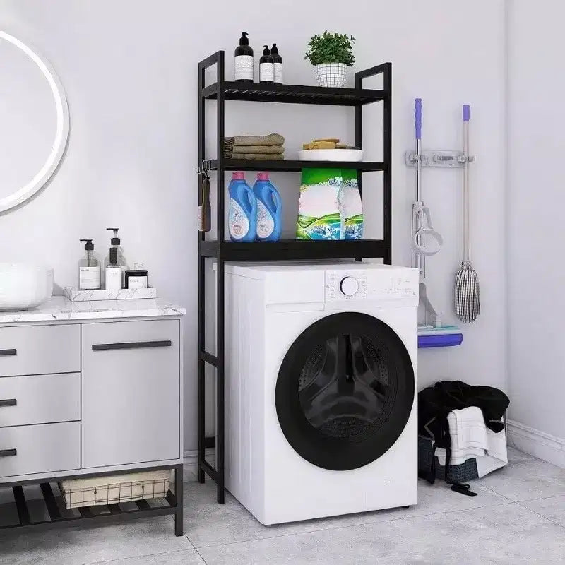 Black 3-Tier Adjustable Over-Toilet Storage Shelf, Freestanding