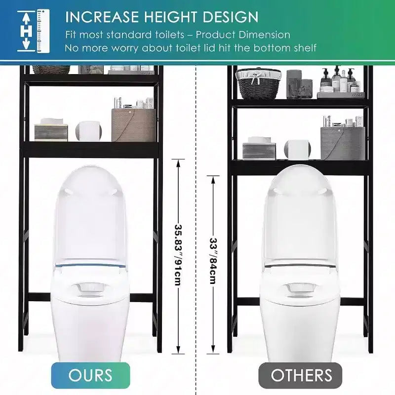 Black 3-Tier Adjustable Over-Toilet Storage Shelf, Freestanding