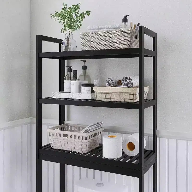 Black 3-Tier Adjustable Over-Toilet Storage Shelf, Freestanding