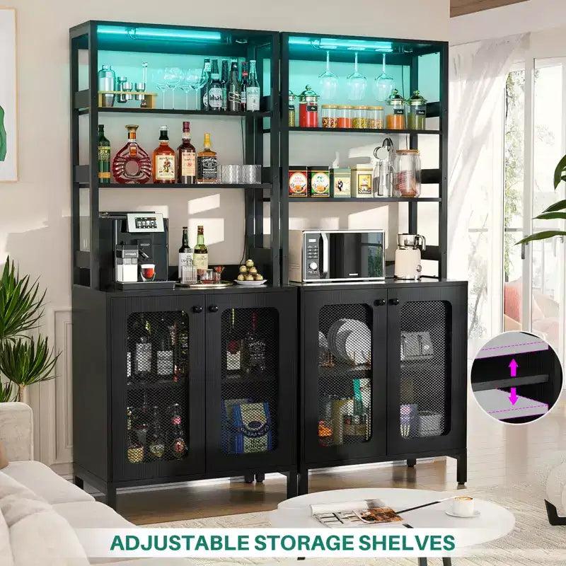 Beige / Black / Brown / Gray / White Bar Cabinet – Freestanding, 30-Bottle Storage, 1–2 Person Assembly