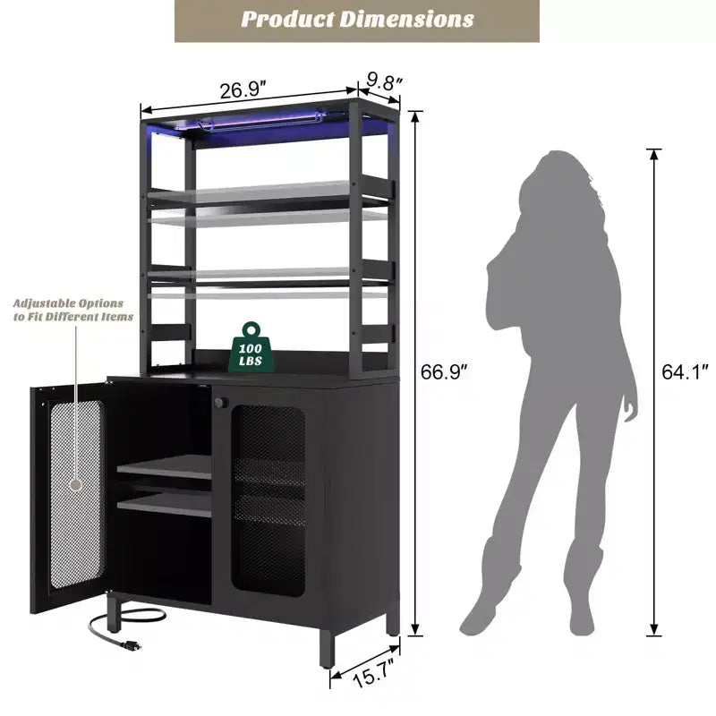 Beige / Black / Brown / Gray / White Bar Cabinet – Freestanding, 30-Bottle Storage, 1–2 Person Assembly
