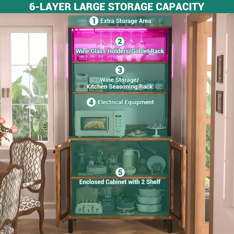 Beige / Black / Brown / Gray / White Bar Cabinet – Freestanding, 30-Bottle Storage, 1–2 Person Assembly
