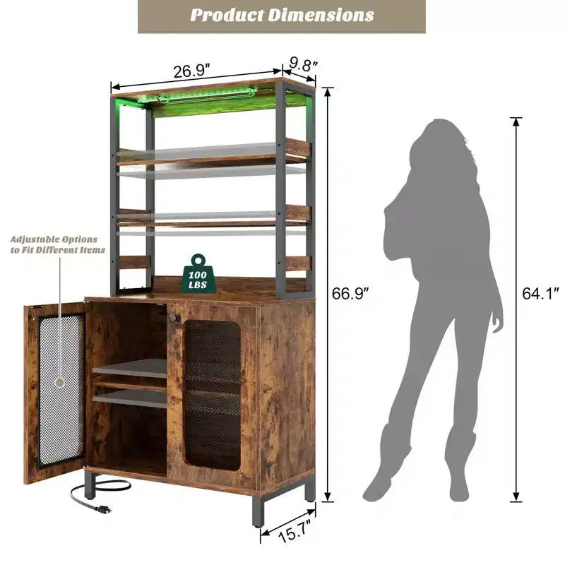 Beige / Black / Brown / Gray / White Bar Cabinet – Freestanding, 30-Bottle Storage, 1–2 Person Assembly