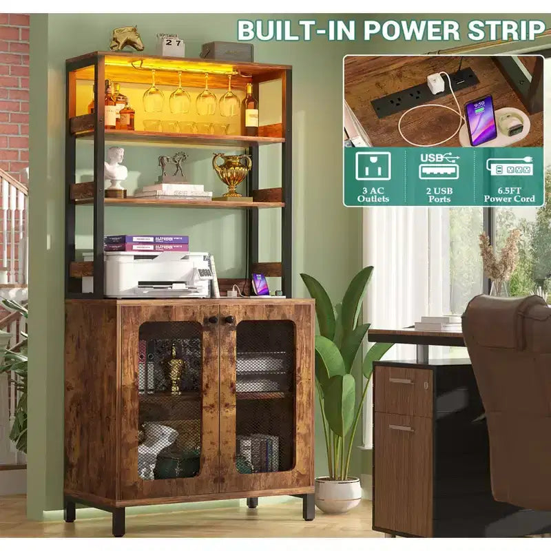 Beige / Black / Brown / Gray / White Bar Cabinet – Freestanding, 30-Bottle Storage, 1–2 Person Assembly