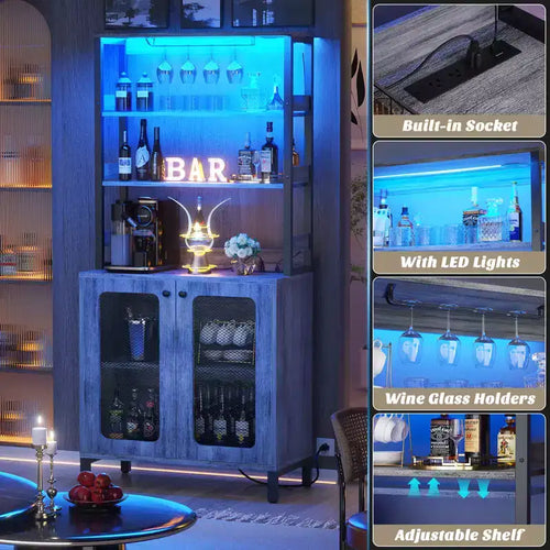 Beige / Black / Brown / Gray / White Bar Cabinet – Freestanding, 30-Bottle Storage, 1–2 Person Assembly