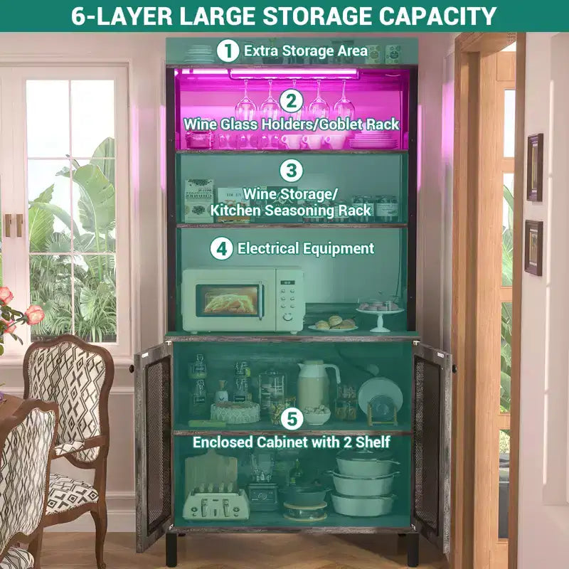 Beige / Black / Brown / Gray / White Bar Cabinet – Freestanding, 30-Bottle Storage, 1–2 Person Assembly