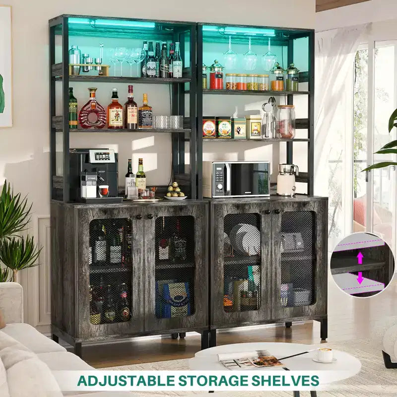 Beige / Black / Brown / Gray / White Bar Cabinet – Freestanding, 30-Bottle Storage, 1–2 Person Assembly