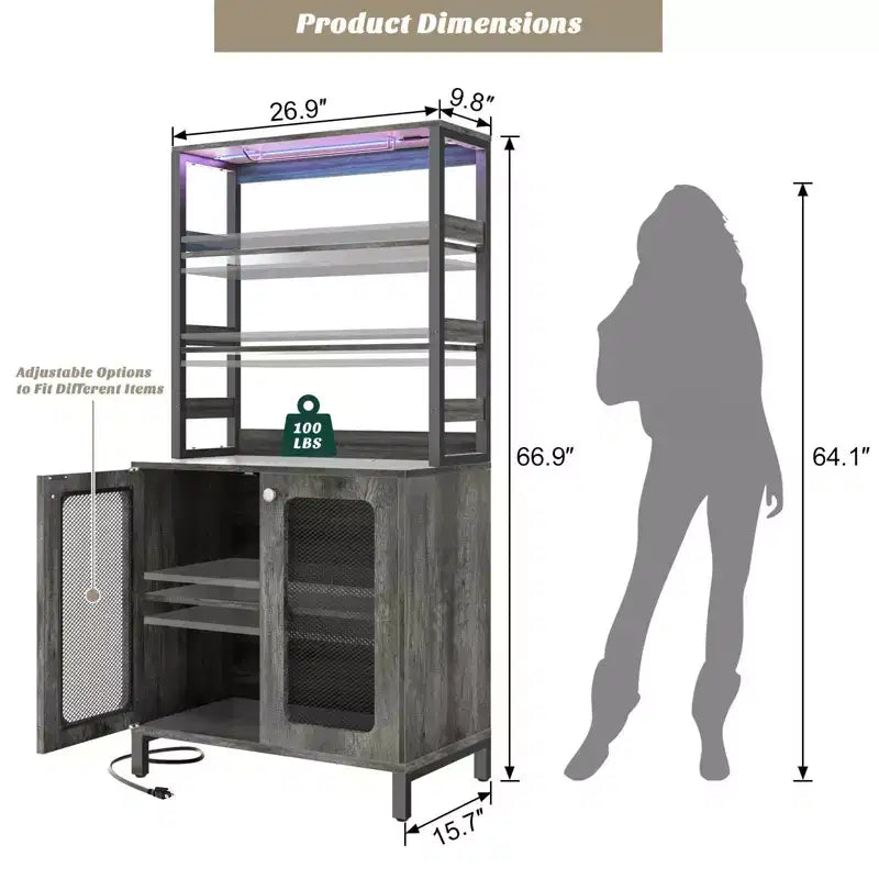 Beige / Black / Brown / Gray / White Bar Cabinet – Freestanding, 30-Bottle Storage, 1–2 Person Assembly