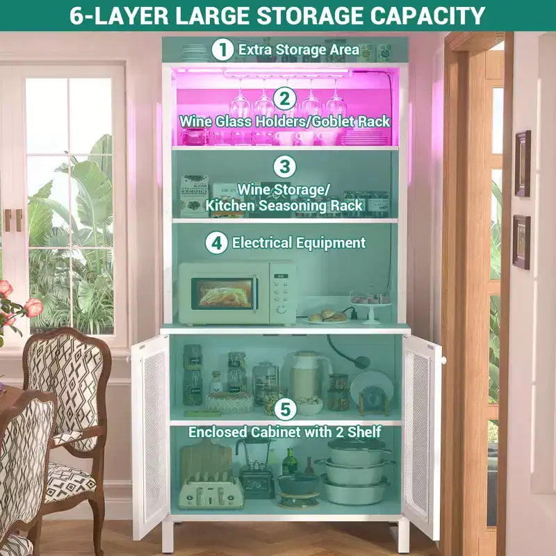 Beige / Black / Brown / Gray / White Bar Cabinet – Freestanding, 30-Bottle Storage, 1–2 Person Assembly