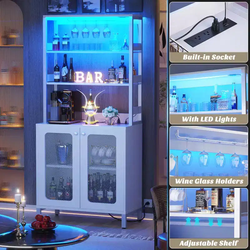 Beige / Black / Brown / Gray / White Bar Cabinet – Freestanding, 30-Bottle Storage, 1–2 Person Assembly