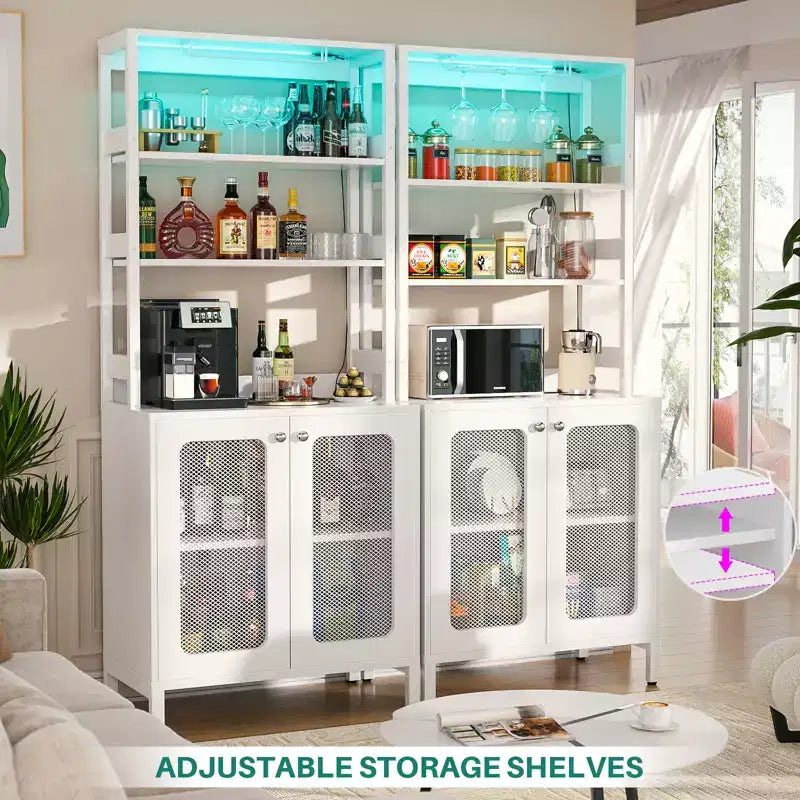 Beige / Black / Brown / Gray / White Bar Cabinet – Freestanding, 30-Bottle Storage, 1–2 Person Assembly