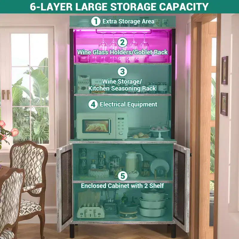 Beige / Black / Brown / Gray / White Bar Cabinet – Freestanding, 30-Bottle Storage, 1–2 Person Assembly