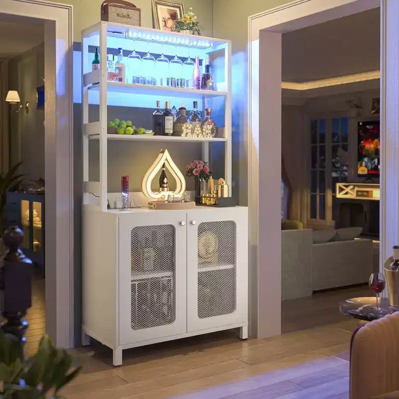 Beige / Black / Brown / Gray / White Bar Cabinet – Freestanding, 30-Bottle Storage, 1–2 Person Assembly